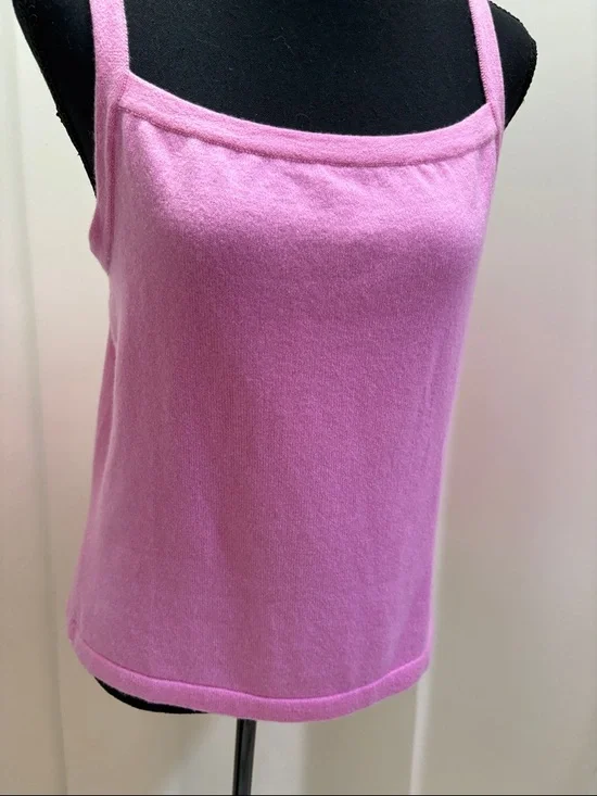 Women's CASHMERE Pink Knit Cami Tank Top - Classic Strappy Style - Picture 2 of 8